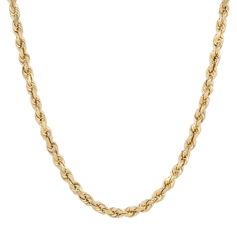 10K REAL Hollow Yellow Gold 1.50mm-7.00mm Diamond Cut ROPE Chain