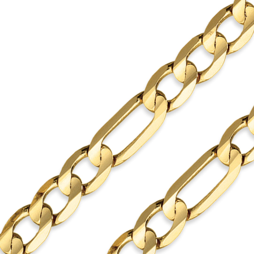 14K Yellow 3.50mm-7.50mm Hollow FIGARO Bracelets