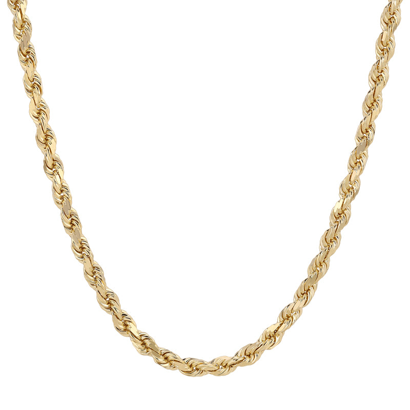 10K REAL Hollow Yellow Gold 1.50mm-7.00mm Diamond Cut ROPE Chain