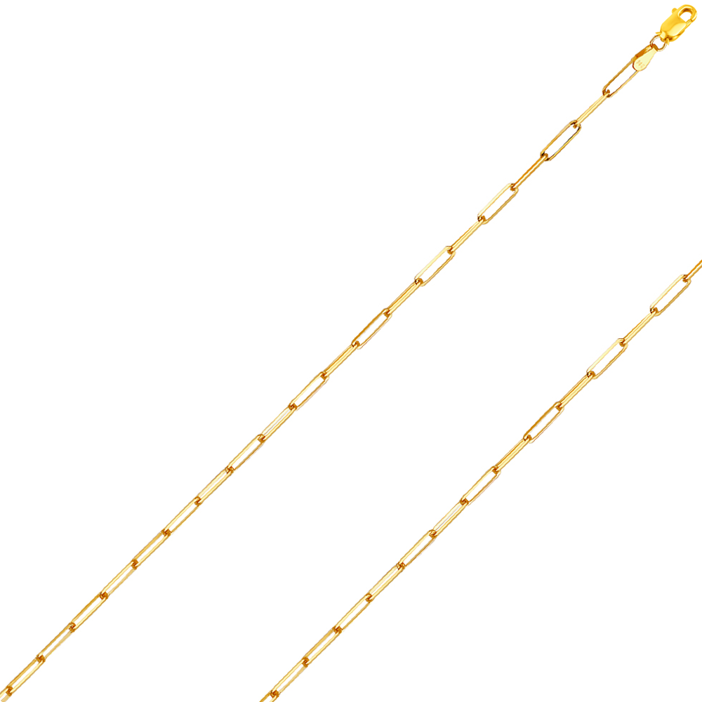 Collar de cadena con clip de papel con corte de diamante de 14K REAL de oro amarillo macizo de 1,50mm - 4,20mm, joyería para hombres y mujeres 