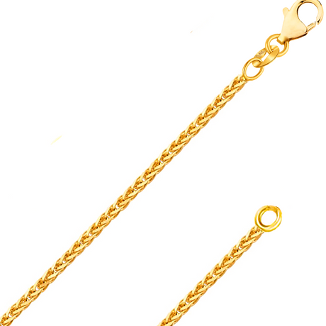14K REAL Solid Yellow Gold 0.8mm-1.20mm Diamond Cut Square Wheat Chain