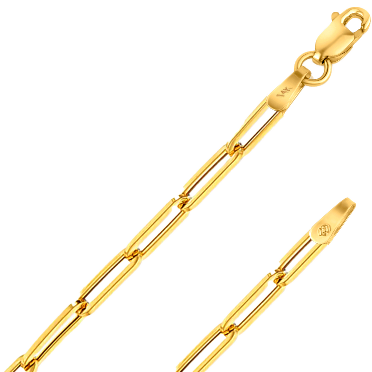 Collar de cadena con clip de papel con corte de diamante de 14K REAL de oro amarillo macizo de 1,50mm - 4,20mm, joyería para hombres y mujeres 